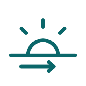 Line icon of a sun rising over a horizon with a forward arrow
